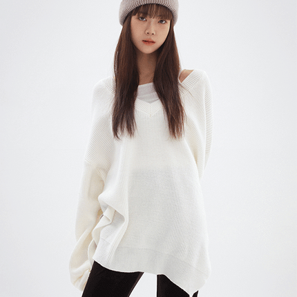 Split V-Neck Long Knit