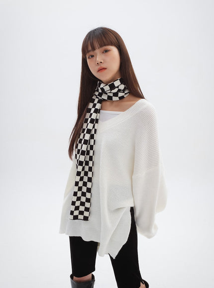 V-ネックスプリットロングニット