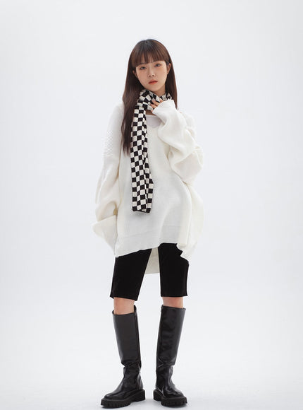 V-ネックスプリットロングニット