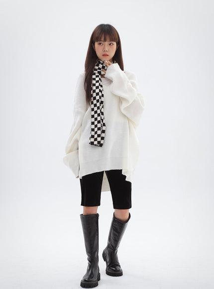 V-ネックスプリットロングニット